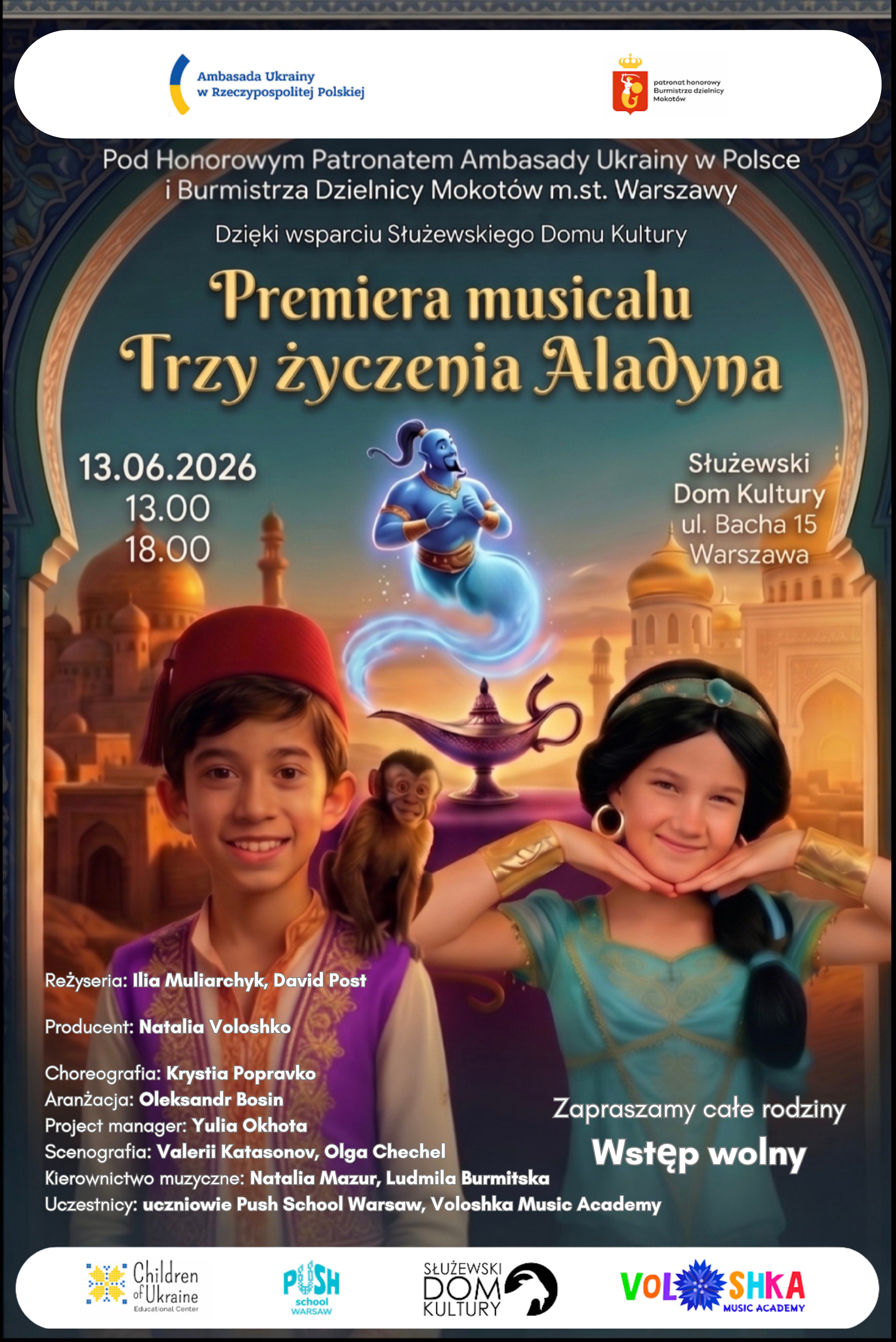 Plakat musicalu „Trzy życzenia Aladyna”